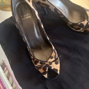 Stuart Weitzman Brown Leopard Peep Toe Heels